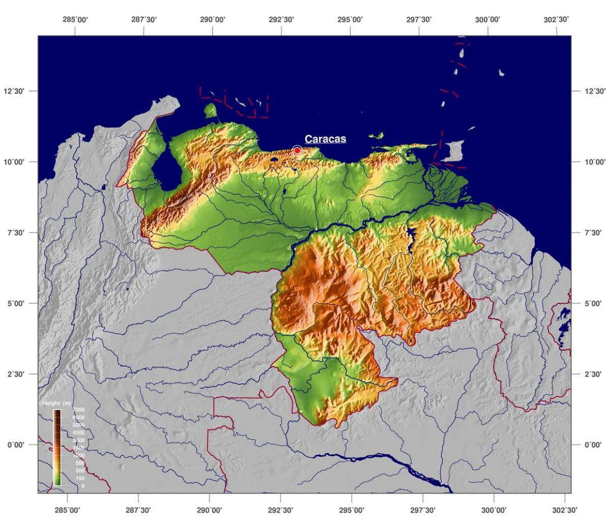 خريطة خريطة المادية فنزويلا