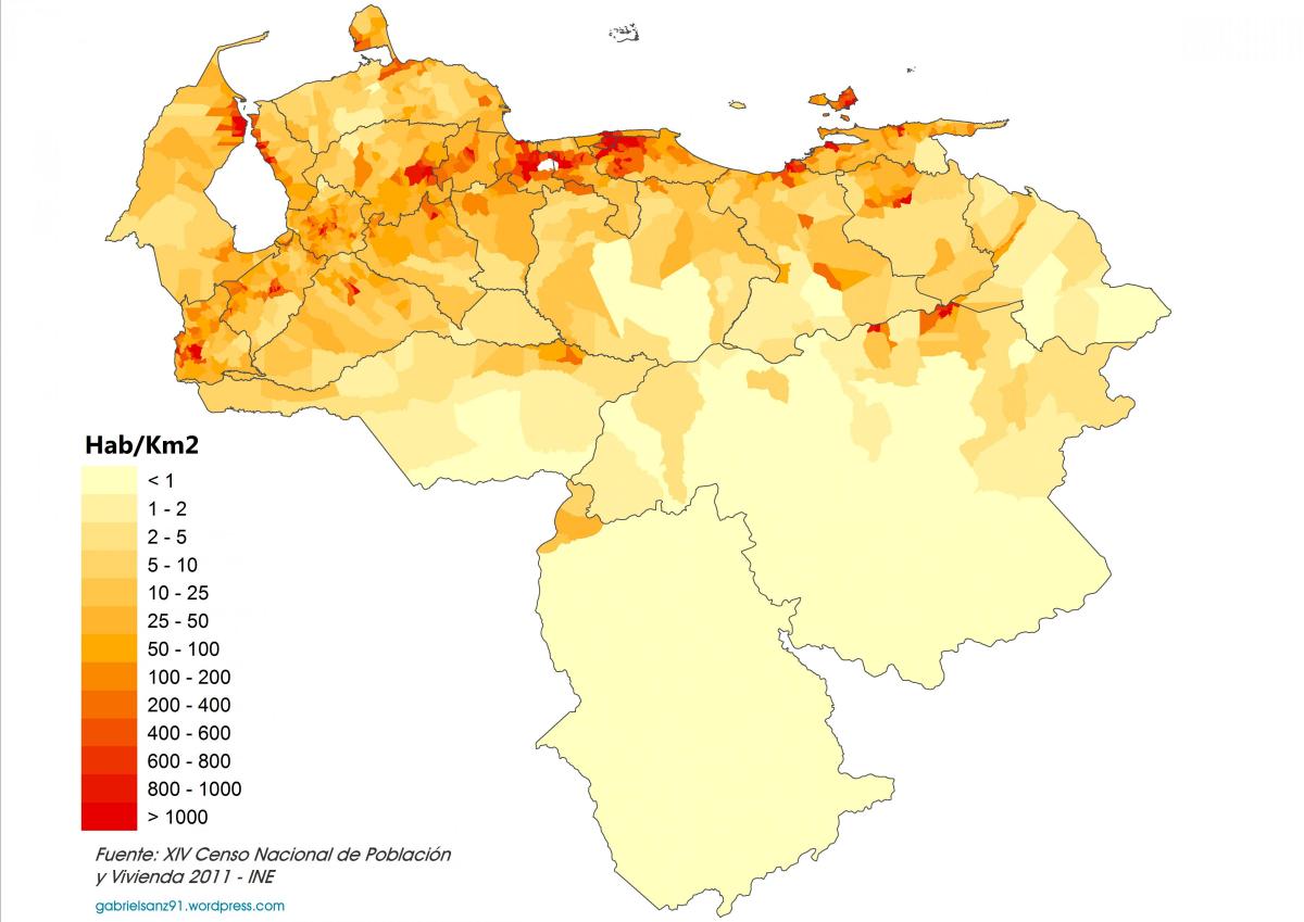 فنزويلا خريطة الكثافة السكانية